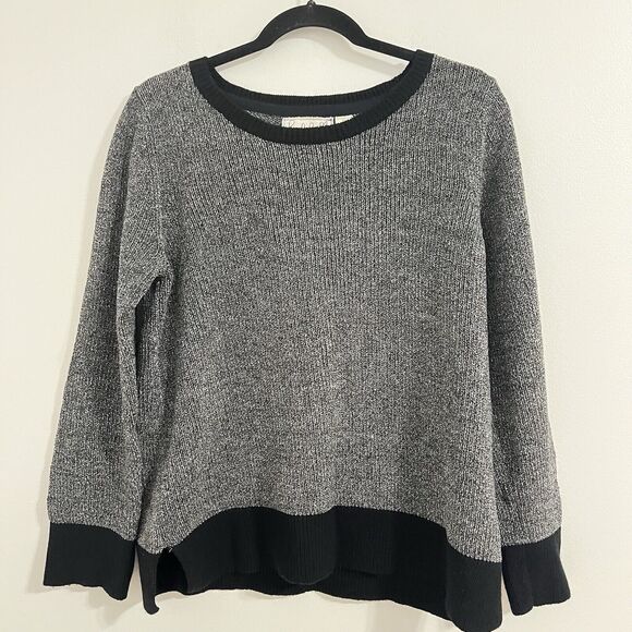 Anthropologie Field Flower Chenille Sweatshirt Size XL Gray Sweater Colorblock - Picture 1 of 6